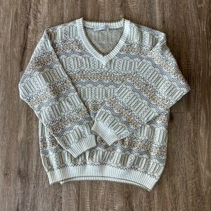 Marks & Spencer V-Neck Sweater - Cream and Brown